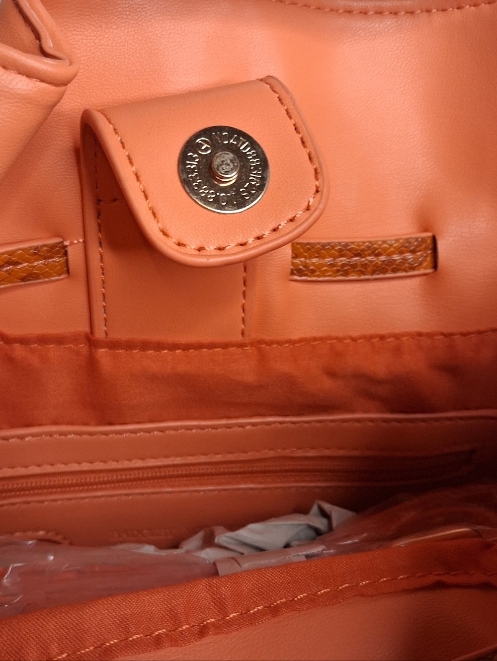 Badgley Mischka Solid/Snake Combo Shouldet Bag Vibrant Coral Ruched Adj Strap - Picture 6 of 10
